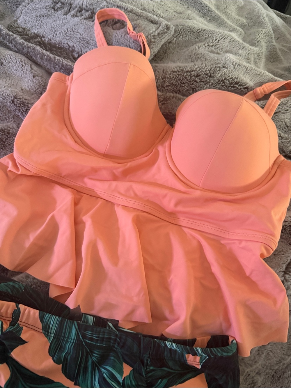 torrid Coral Peplum Bikini Top with Tropical Leaf High-Waist Bottoms - Picture 3 of 7